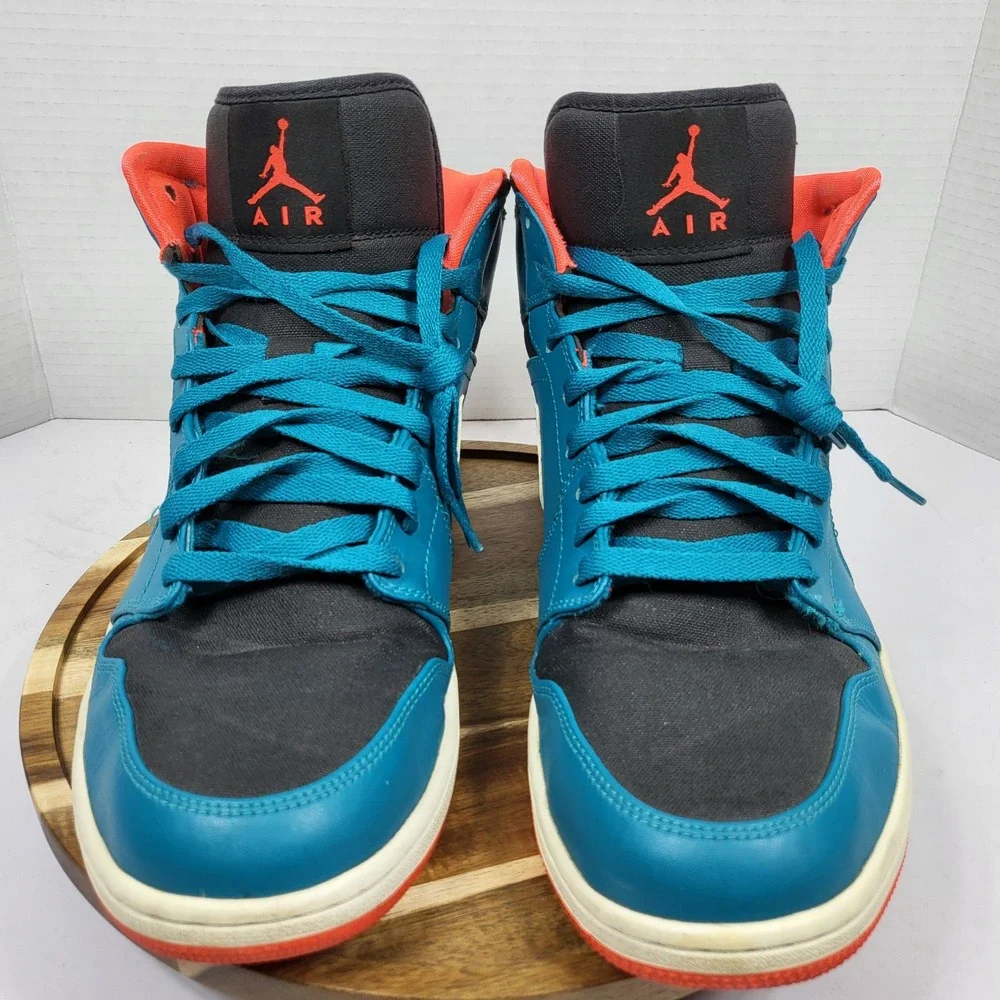 Jordan 1 Mid Mens Size 13 Tropical Teal Good 554724-308 Infrared Black